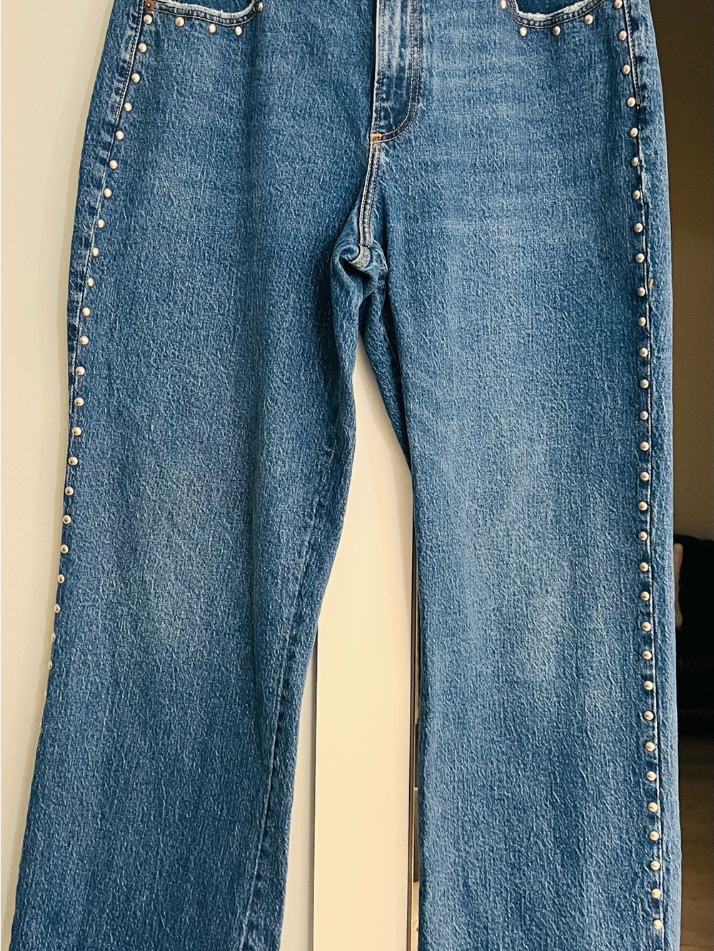 Abercrombie & Fitch Mid Blue Straight-Leg Jeans with Side Studs